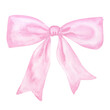 © AnNiStok - Decorative pink bow with long ribbon. Accessory little girl. Hand drawn watercolor illustration isolated on white background. For gender reveal party, baby shower, children's design