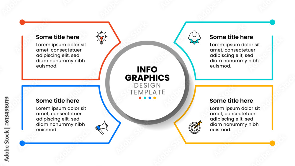 Infographic template. 4 rectangles in a frame with a circle in the ...