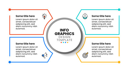 Infographic template. 4 rectangles in a frame with a circle in the middle