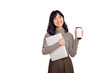 © Jirawatfoto - Beautiful smiling young asian businesswoman carrying laptop computer and cup of coffee to go while standing isolated over white background - PNG format