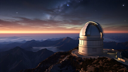 Wall Mural - a bustling observatory atop a mountain peak, with astronomers peering through powerful telescopes at