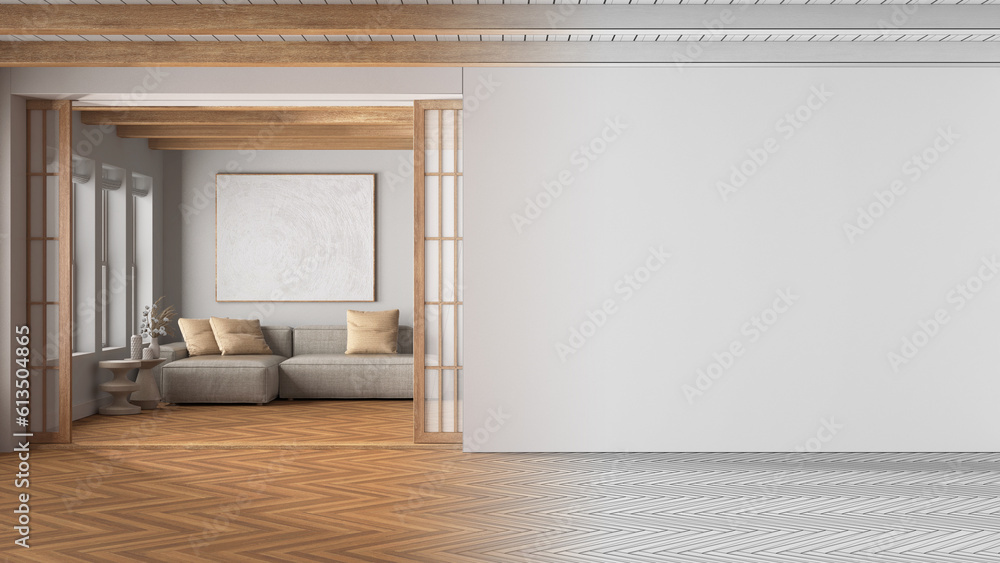 Architect interior designer concept: hand-drawn draft unfinished ...