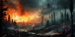 Wildfire Apocalypse - A post-apocalyptic landscape after a wildfire has ravaged the area. Generative AI.
