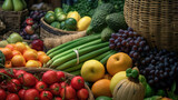 Fototapeta Kuchnia - Image of a farm harvest, fruits and vegetables in a beautiful market display
