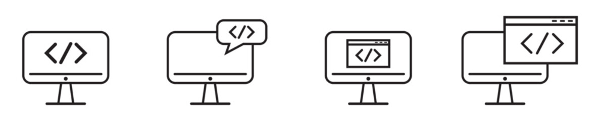 web coding developer icon with monitor computer and coding