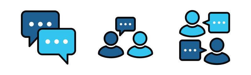 Wall Mural - Communication, conversation, dialogue, talking, chatting in blue color icon collection. People with talk bubble speech icon symbol with editable stroke for apps and websites. Vector illustration