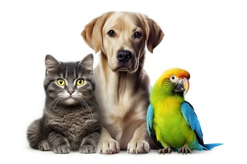 banner for a pet shop a dog and two kittens on a white background with a place for text geneartive ai