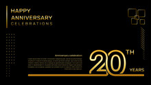 20 Year Anniversary Template With Gold Color Number And Text, Vector Template