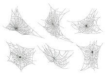 Halloween Spider Web. Spooky Horror Halloween Cobweb Decor Flat Vector Illustration Set. Hanging Halloween Spider Webs