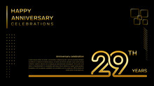 29 Year Anniversary Template With Gold Color Number And Text, Vector Template