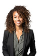 Smiling young Afro-Americian businesswoman. Isolated on transparent white background. Generative AI