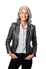 Wall Mural - Smiling middle-aged businesswoman leader portrait. Isolated on transparent white background. Generative AI