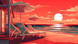 Aesthetic Lo-Fi beach club Red color palette. Lovcore art. Illustration
