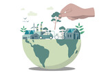 Fototapeta  - Eco friendly sustainable, Hands that help make the world a better place, climate change problem concepts. Vector design illustration.