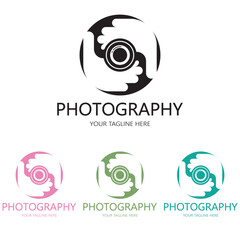 Wall Mural - photography camera logo icon vector design template isolated on black background