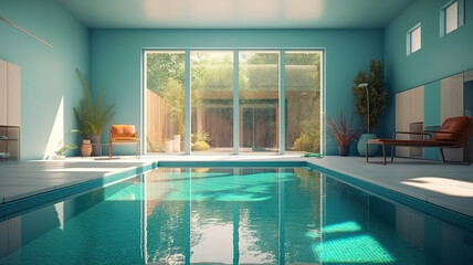 Wall Mural - Swimming pool at home, Bright color. Generative Ai