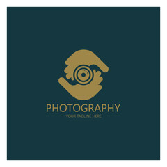 Wall Mural - photography camera logo icon vector design template isolated on black background