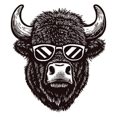 Wall Mural - bison wearing sunglasses sketch