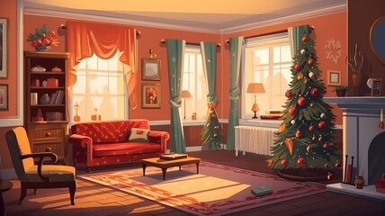 Wall Mural - living room at Christmas time, Bright color. Generative Ai