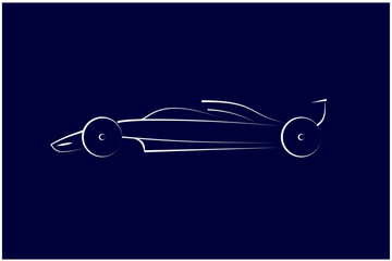 Formula 1 car silhouette by simple line on dark blue background. Abstract illustration vector