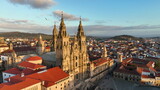 Fototapeta Miasto - Aerial view of famous Cathedral of Santiago de Compostela. Travel destination in north of Spain Way of St James. Spain
