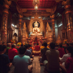 people praying in a temple, generative ai