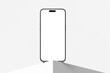 realistic mobile smartphone pro max gadget device with blank empty display screen mockup on box podium modern minimal scene isolated in white background 3d rendering illustration