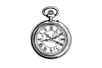 Antique pocket watch vintage engraved hand drawn vector illustration