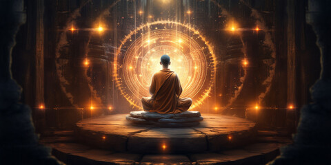 Concept of meditation and spirituality, chakras and enlightenment, background banner or wallpaper