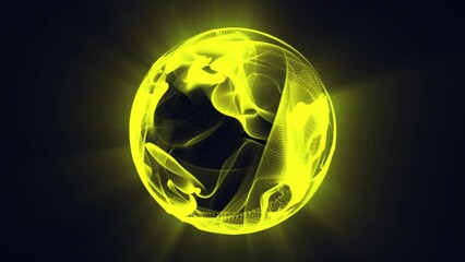 Wall Mural - 3d glowing cosmic sphere animation in the universe. animated yellow 3d sphere made of shining partic