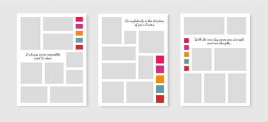 Photo collage template set. Mood board layout. Picture album grid background. Vector illustration