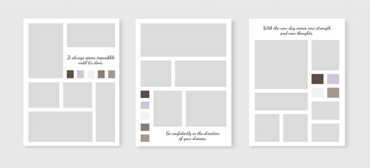 Photo collage template set. Mood board layout. Picture album grid background. Vector illustration