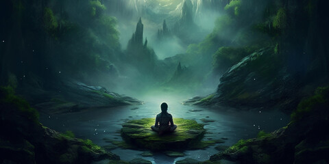 Wall Mural - Concept of meditation and spirituality, chakras and enlightenment, background banner or wallpaper