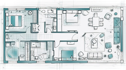 furniture outline top view, set of line art elements for interior design of house. generative ai