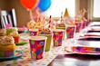 © olga_demina - vibrant display of paper cups, napkins, and plates sets the tone for the kids birthday party