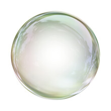 Realistic Soap Bubble Or Water Droplet. Glass And Glossy Sphere In 3d Rendering.