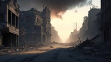 Burned City Street, Created With Generative AI Technology