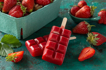 Canvas Print - refreshing strawberry popsicles