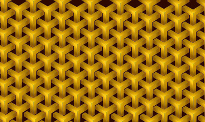 Yellow background 3d shapes triangles weaved into a mesh pattern