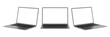 © Mikhail - A set of three isolated images of a black laptop from different angles. A blank laptop screen for inserting a picture. Isolate. 3D render.