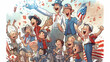 © 47Media - Patriotic Pops: Fun-filled Illustration for Father's Day and Independence Day