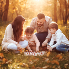 family playing with kids in the park generative ai