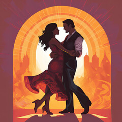 Wall Mural - silhouettes of dancing people, wedding romance sensual - by generative ai