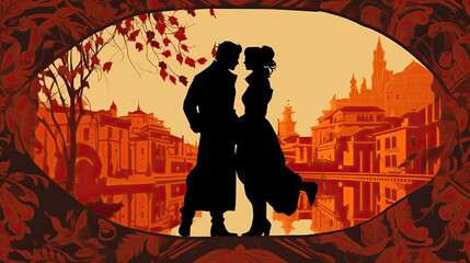 Wall Mural - romantic tantra couple lover silhouette - by generative ai
