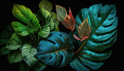Wall Mural - close-up of the leaves of a rare plant growing at night