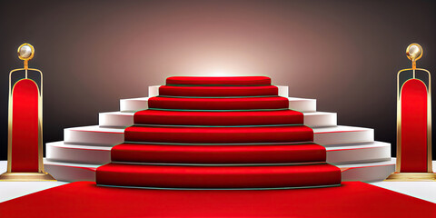 Poster - Ai generated illustration stair to podium with red carpet