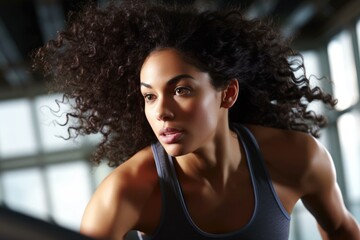 Wall Mural - The strength and agility of a female athlete as she engages in high - intensity interval training( HIIT) at the gym. Generative AI