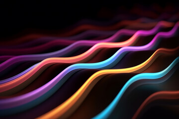 Wall Mural - 3d rendering, abstract background of colorful neon wavy line glowing in the dark. modern simple wall