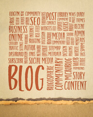 Wall Mural - cloud of words or tags related to blogging and blog design - handwriting on art paper