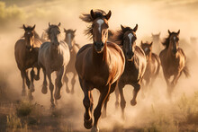 Brown Horse Herd Run Ai Generated Art